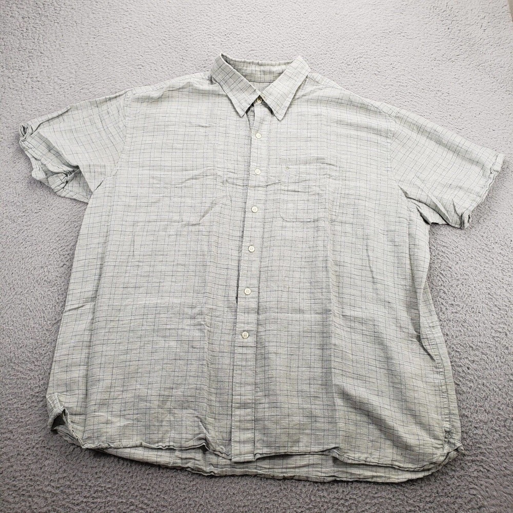 Izod Shirt Mens XXL Green Plaid Button Up Short Sleeve Golf Classic Collared‎